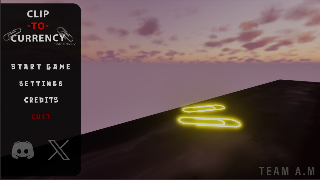 The Clip-To-Currency main menu for vertical slice v1.