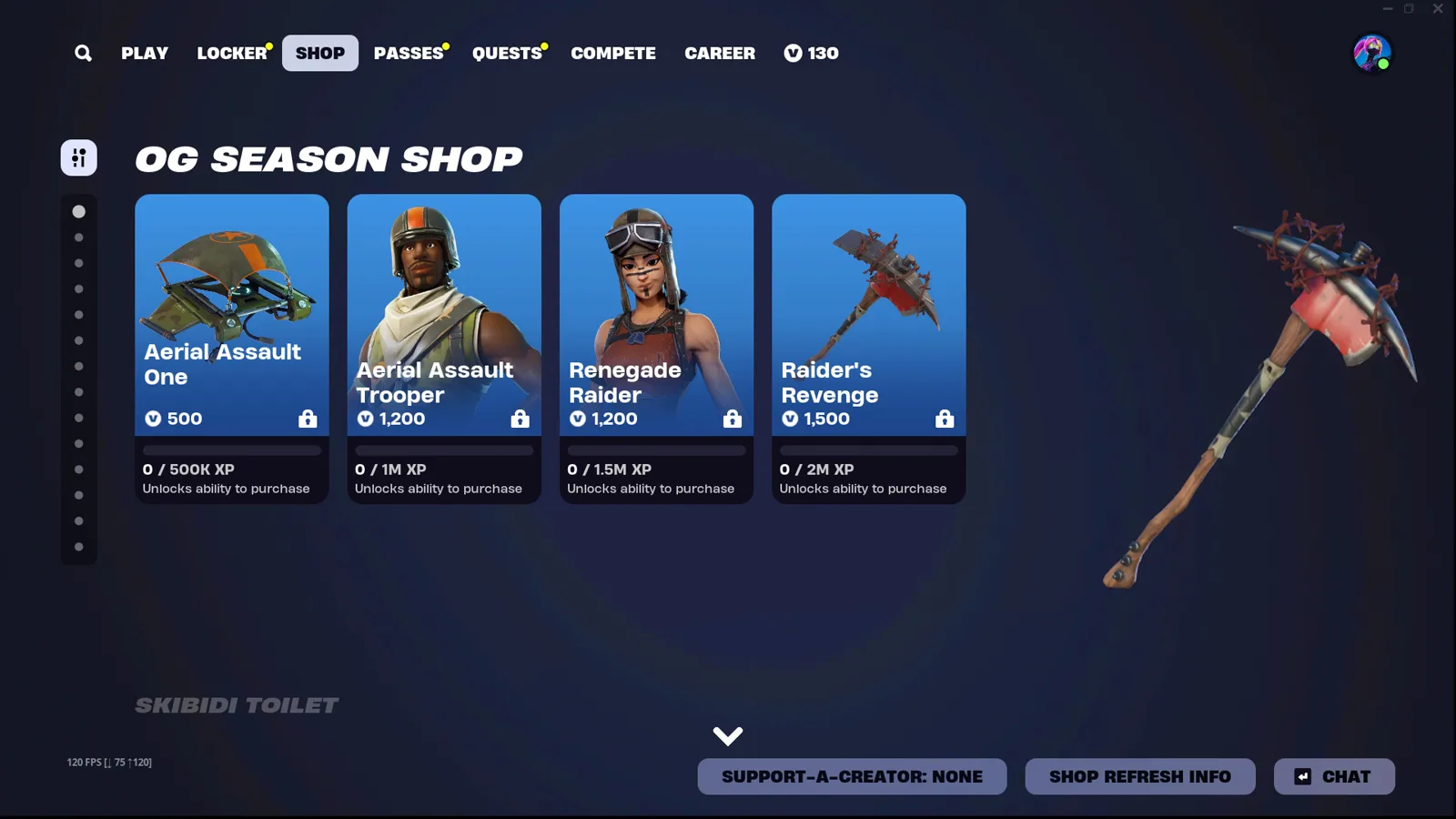 The 2025 Fortnite OG Season Shop reissuing the same Season 1 cosmetics.